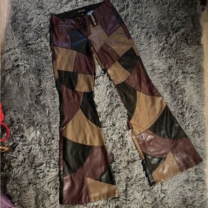 Patchwork Leather Flare Pants